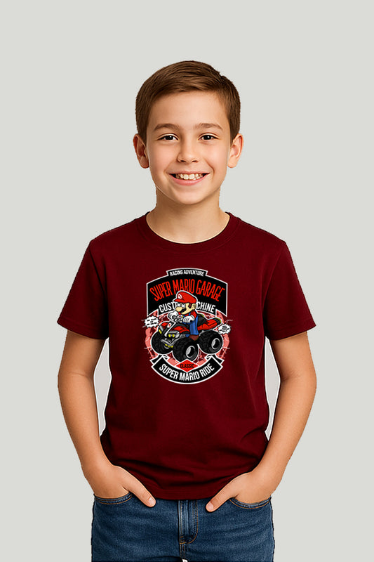 Super Mario Garage Kids Tee - Maroon