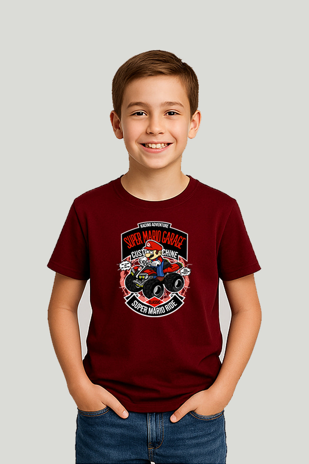 Super Mario Garage Kids Tee - Maroon