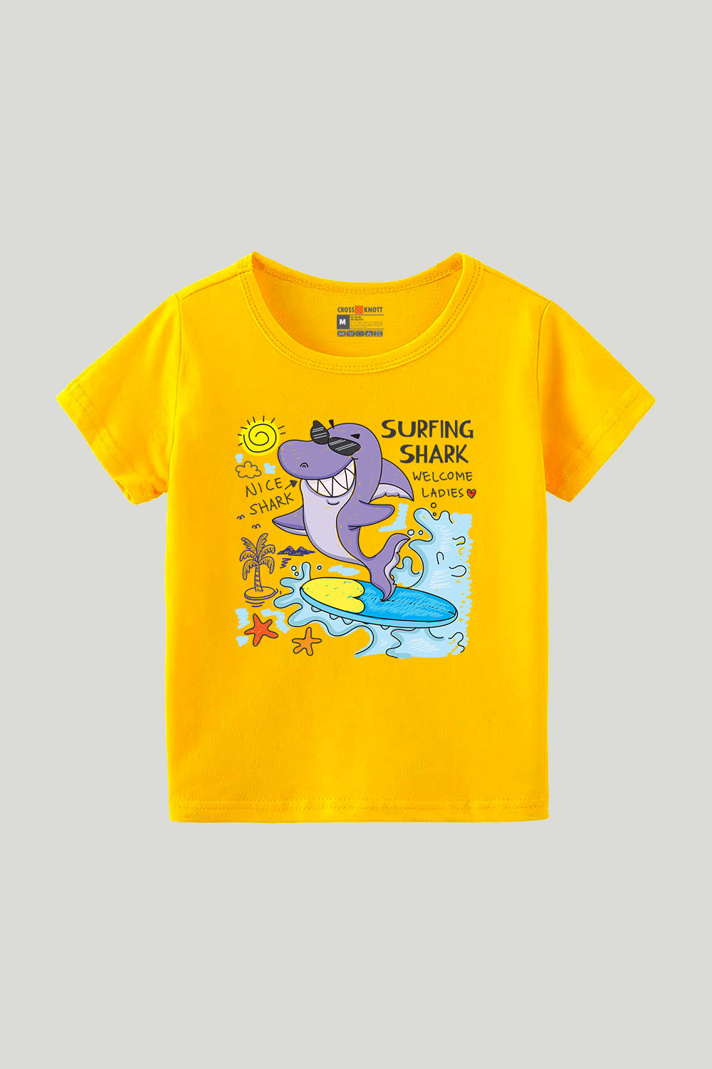 Surfing Shark Graphic Kids Tee - Yellow