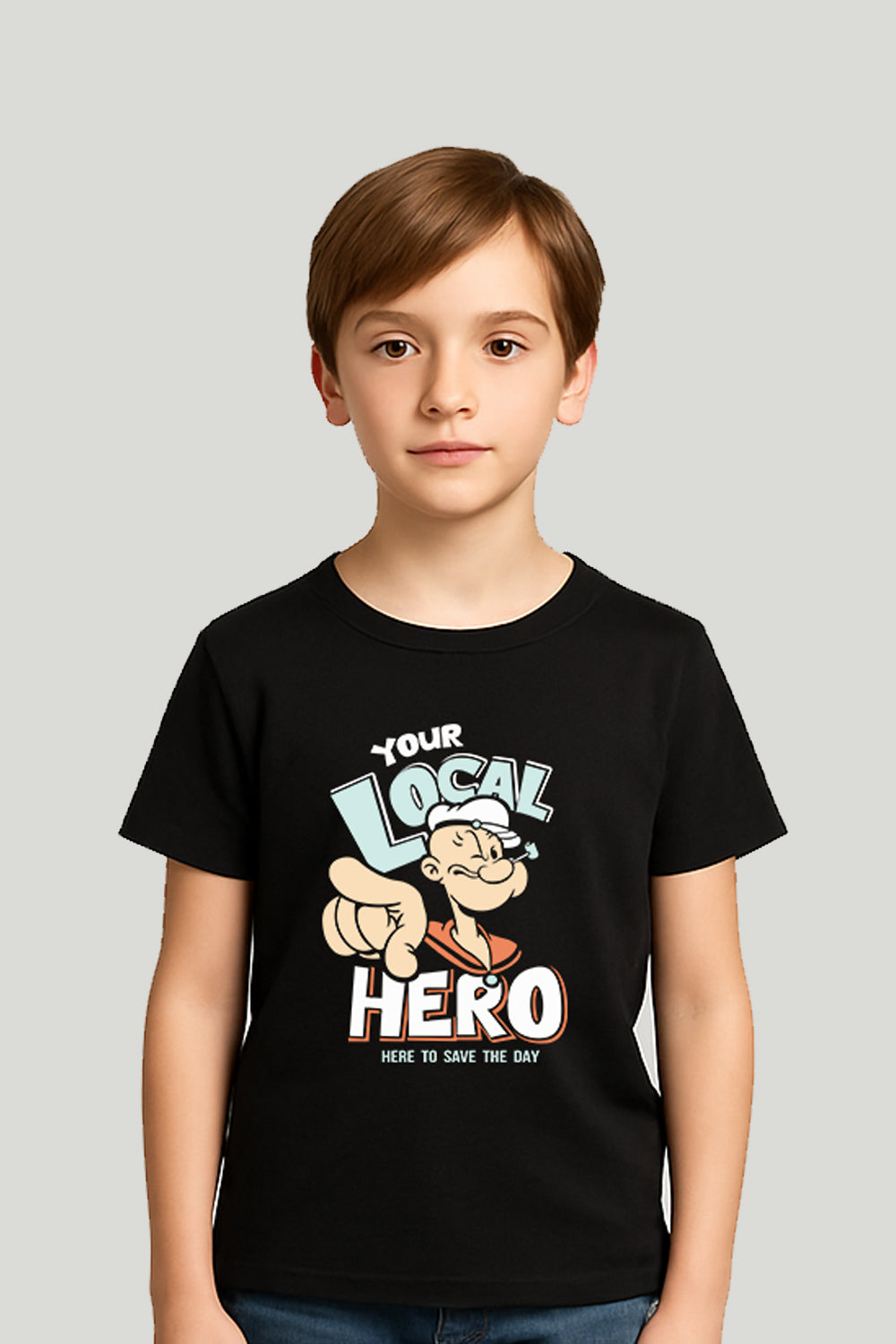 Your Local Hero Popeye Kids Tee – Black