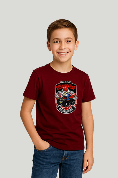 Super Mario Garage Kids Tee - Maroon