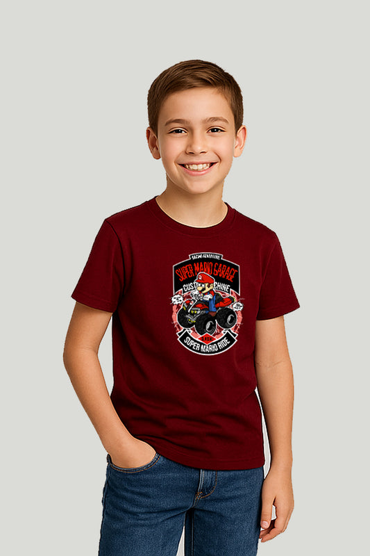 Super Mario Garage Kids Tee - Maroon