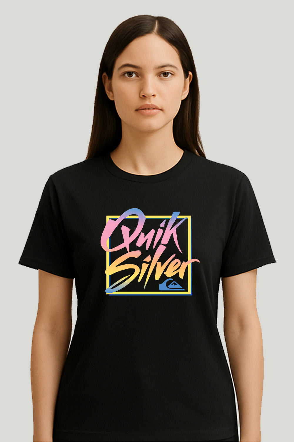 Multi Color Quik Silver Ladies Tee - Black
