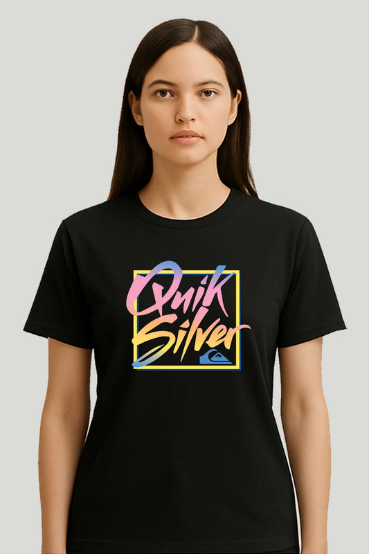 Multi Color Quik Silver Ladies Tee - Black