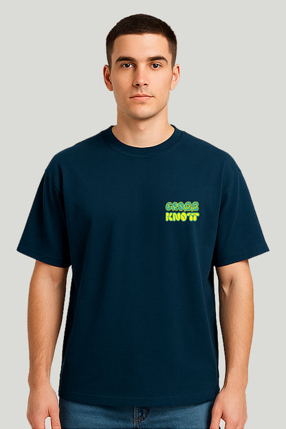 Graffiti Style Cross Knott Design Drop Shoulder - Petroleum Blue