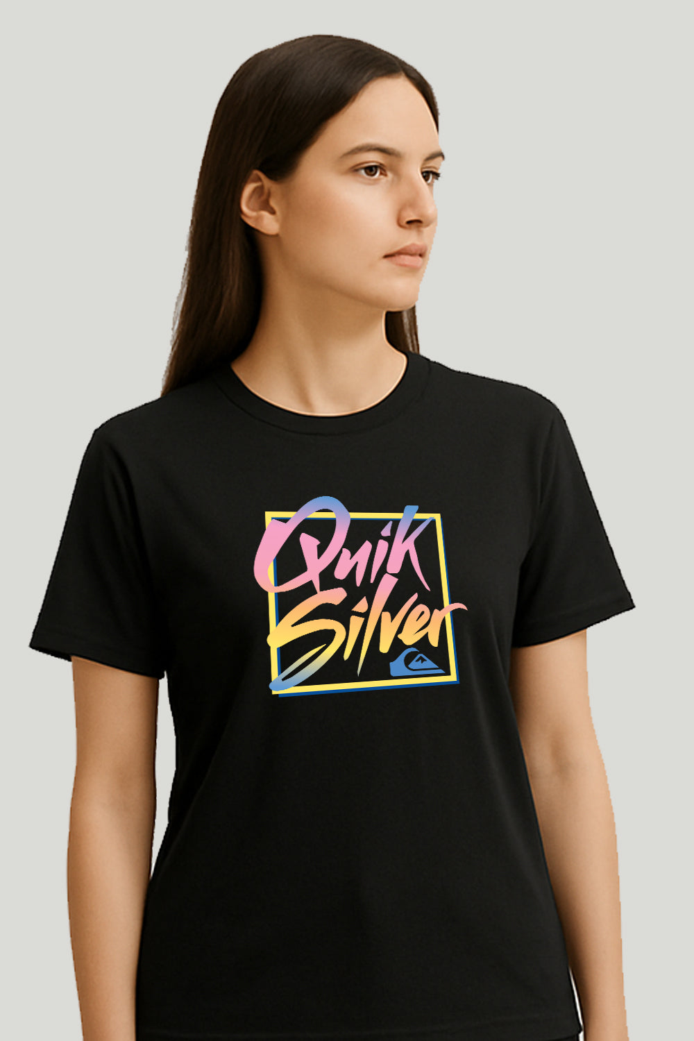 Multi Color Quik Silver Ladies Tee - Black