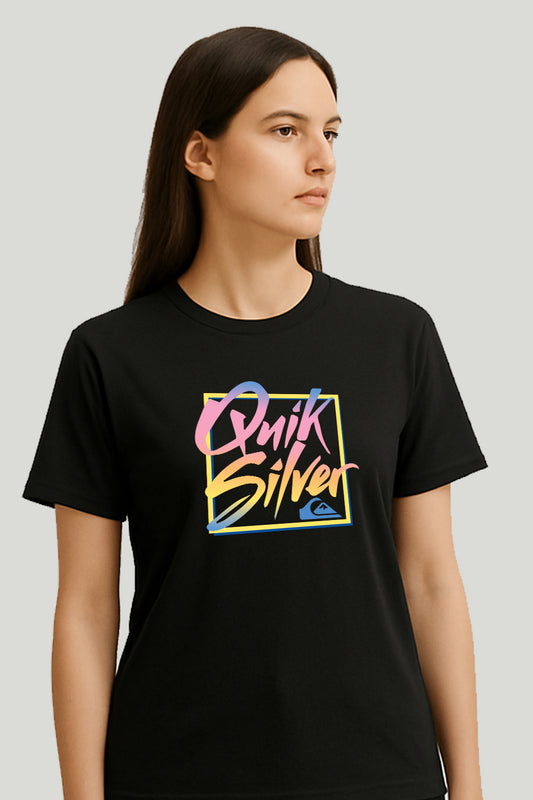 Multi Color Quik Silver Ladies Tee - Black
