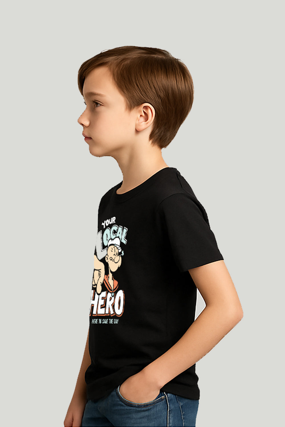 Your Local Hero Popeye Kids Tee – Black