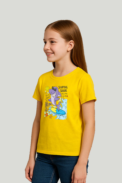 Surfing Shark Graphic Kids Tee - Yellow
