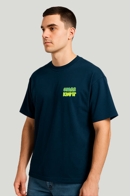 Graffiti Style Cross Knott Design Drop Shoulder - Petroleum Blue