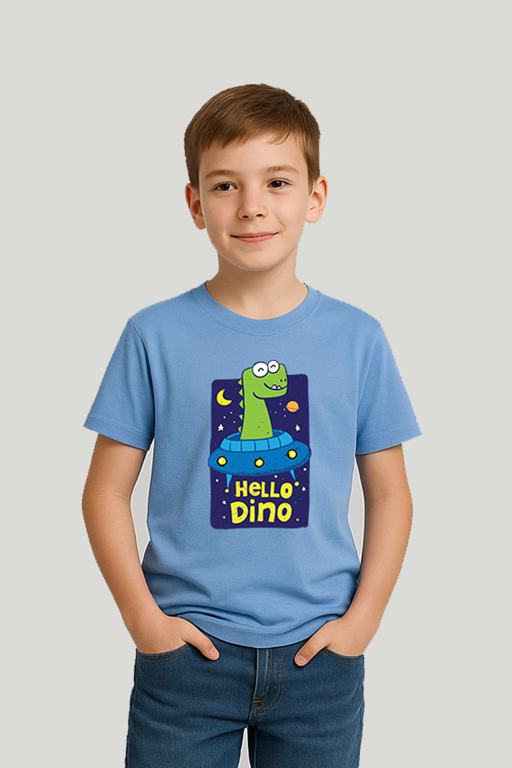 Hello Dino Graphic Tee - Sky Blue